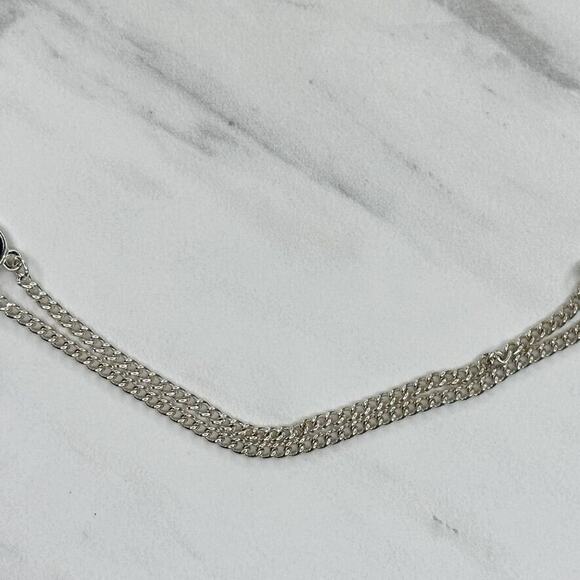 Chico's Blue Cabochon Double Strand Long Silver Tone Chain Link Station Necklace - Picture 14 of 16